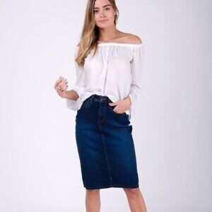 Project Indigo Stretch Denim Skirt  Women's Sz 10 Blue Boho  Mid Length Western